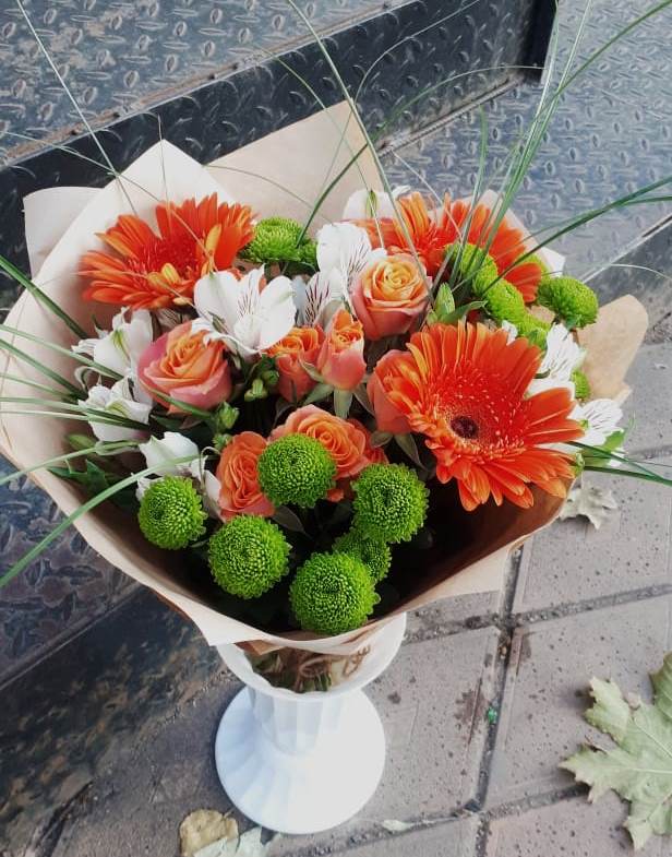 Букет цветов из: Герберы, Хризантемы, Альстромерии и Розы в Бакшеево