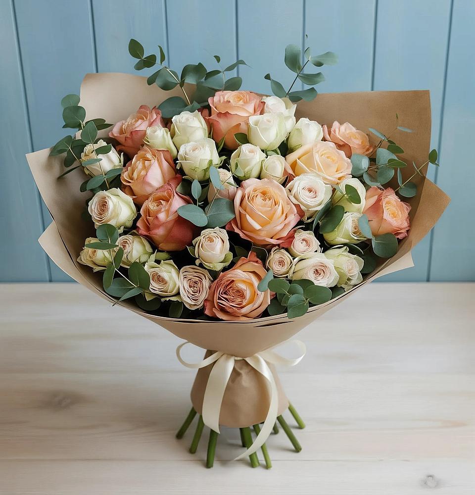 Букет цветов из: Альстромерии и Розы в Бакшеево