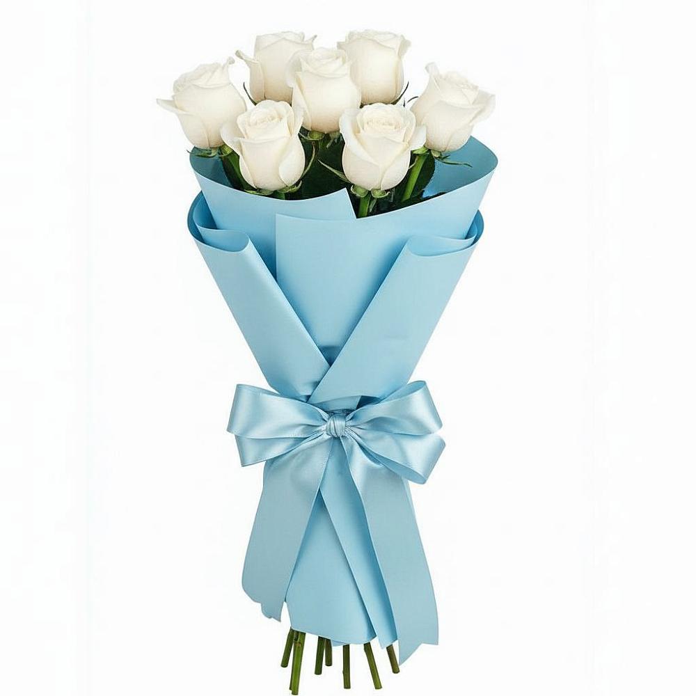 Букет 7 белых роз Проуд в Бакшеево