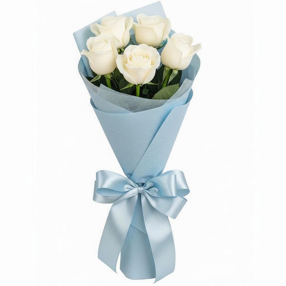 Букет 5 Белых роз Проуд в Бакшеево