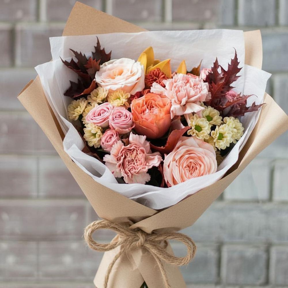 Букет цветов из: Гвоздики, Хризантемы и Розы в Бакшеево