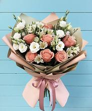Букет цветов из:  Розы, Альстромерии и Лизиантусы в Бакшеево
