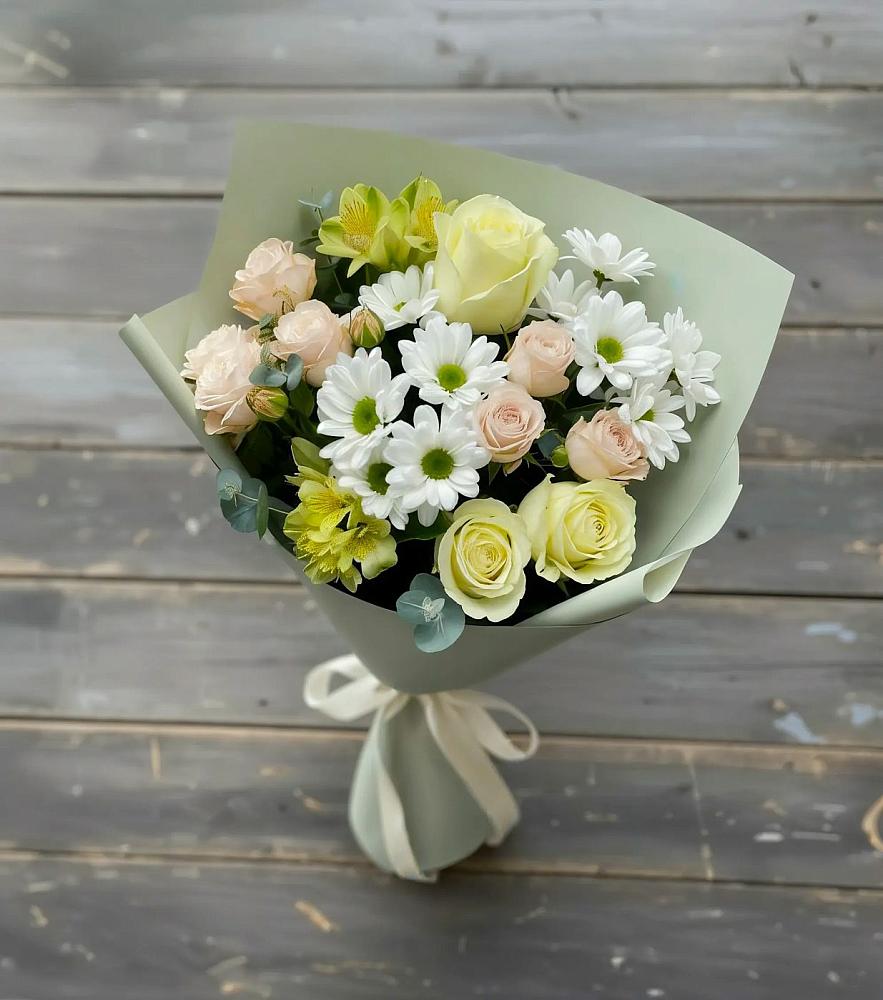 Букет цветов из: Альстромерии, Розы и Хризантемы в Бакшеево