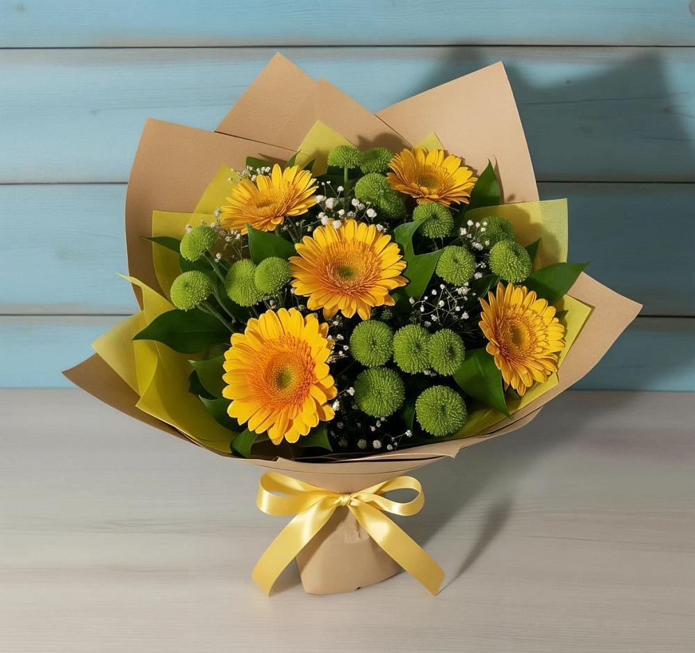 Букет цветов из: Герберы и Хризантемы в Бакшеево