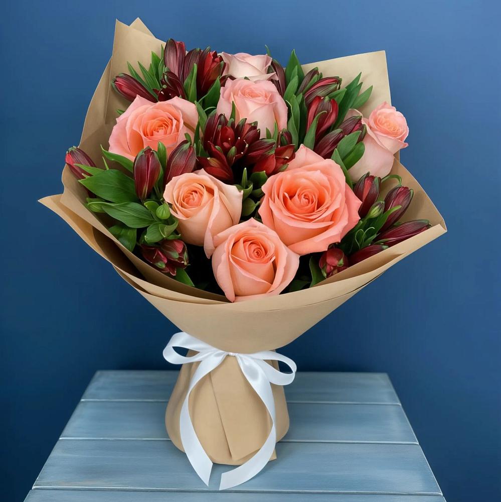 Букет цветов из: Розы и Альстромерии в Бакшеево