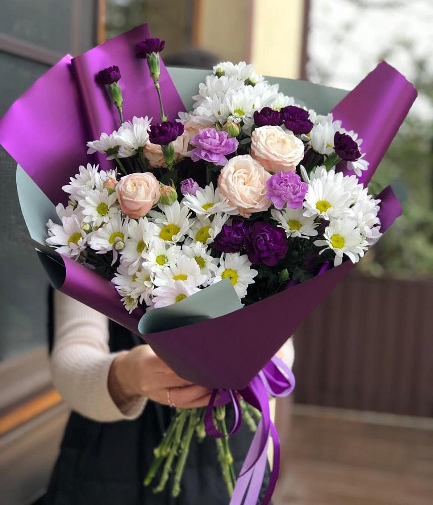 Букет цветов из: Хризантемы, Гвоздики и Розы в Бакшеево