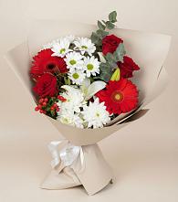 Букет цветов из:  Розы, Хризантемы, Герберы и Лилии в Бакшеево