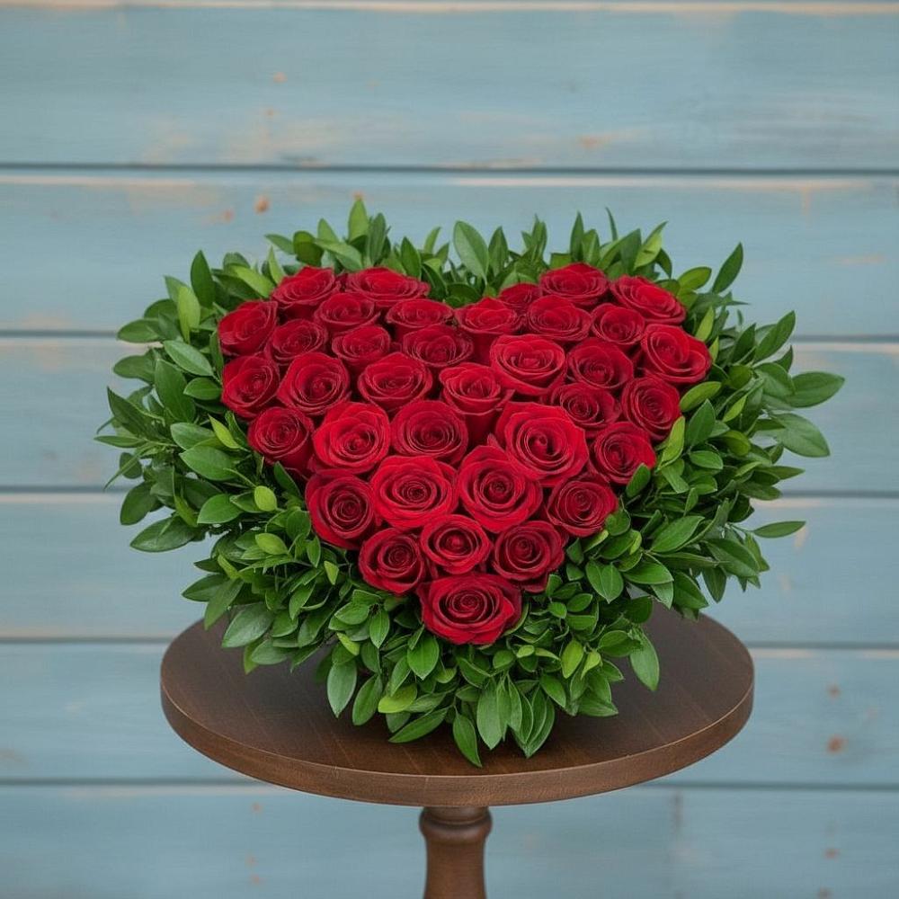 Цветочная композиция из Розы в виде сердца в Бакшеево