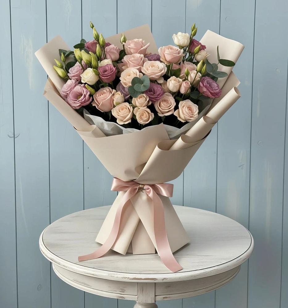 Букет цветов из: Розы и Лизиантусы в Бакшеево