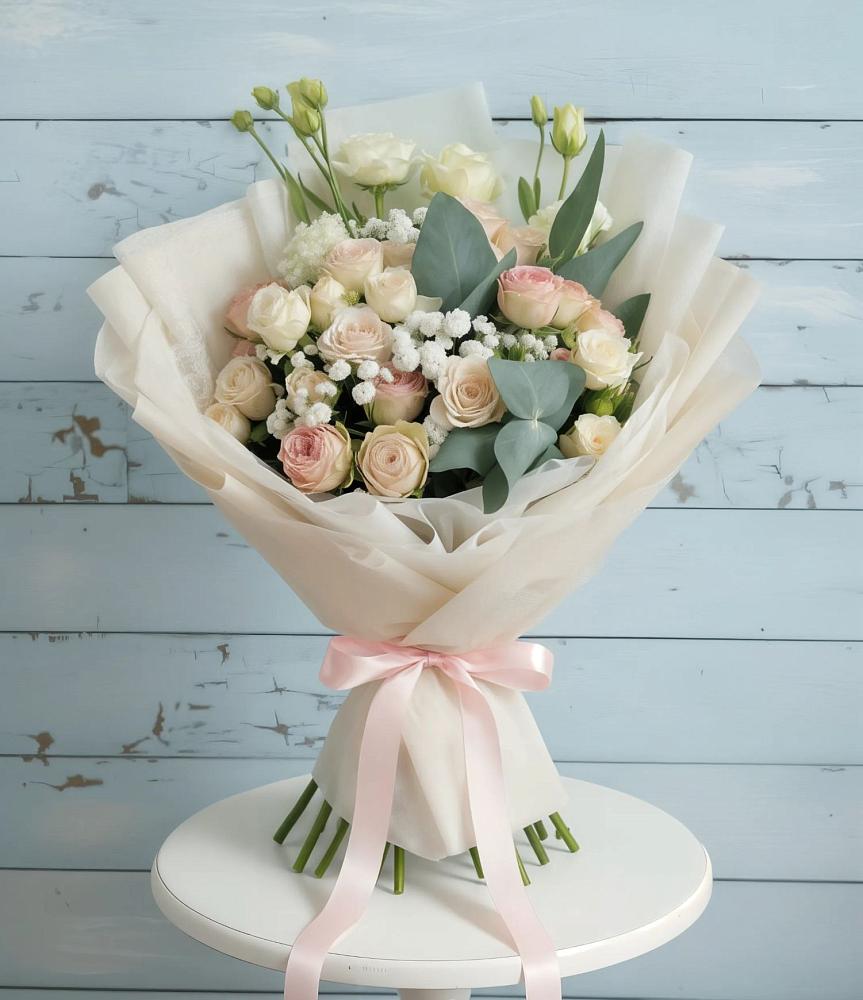 Букет цветов из: Розы и Лизиантусы в Бакшеево