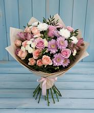 Букет цветов из:  Хризантемы, Розы и Альстромерии в Бакшеево