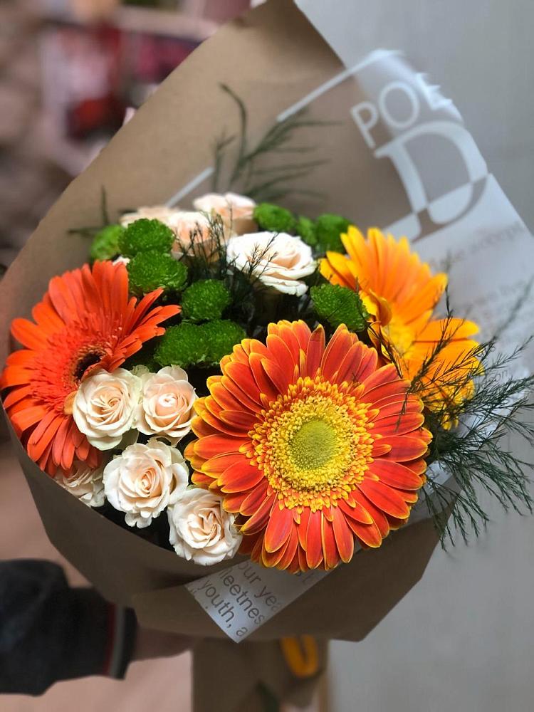 Букет цветов из: Герберы, Хризантемы и Розы в Бакшеево