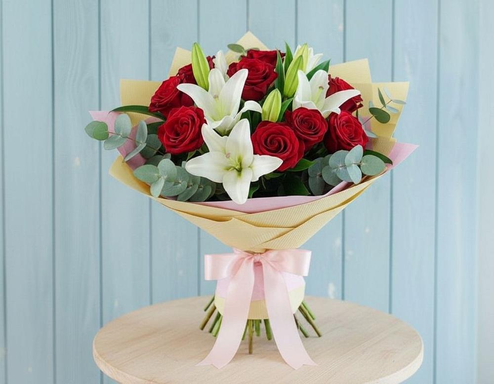 Букет цветов из: Лилии и Розы в Бакшеево